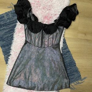 Shenyu Black and Silver corset metallic fit & flare Mini Dress XS